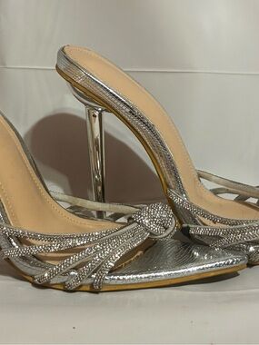 Silver Embellished High Heel Sandals - Women's Evening Shoes